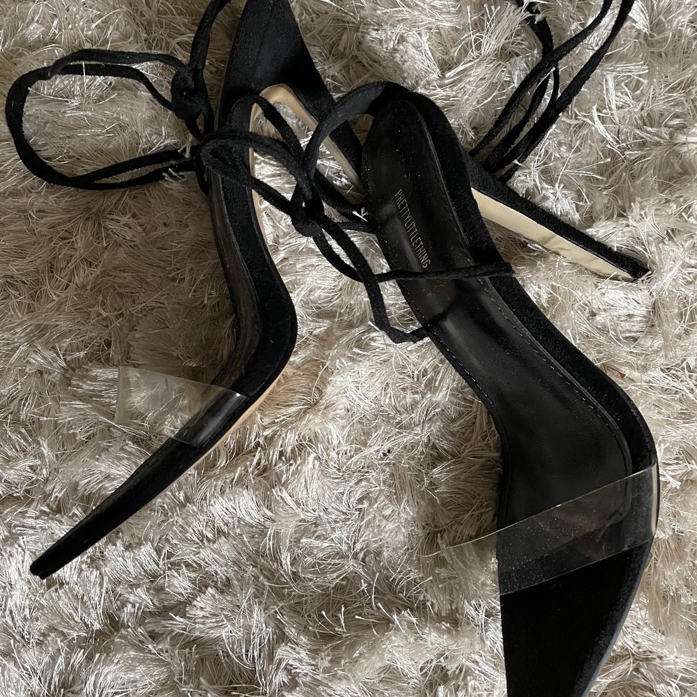Black Clear Strap Point Toe Barely There Sandal